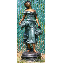 Vente chaude beau jardin décor métal carpe bronze grape lady statue